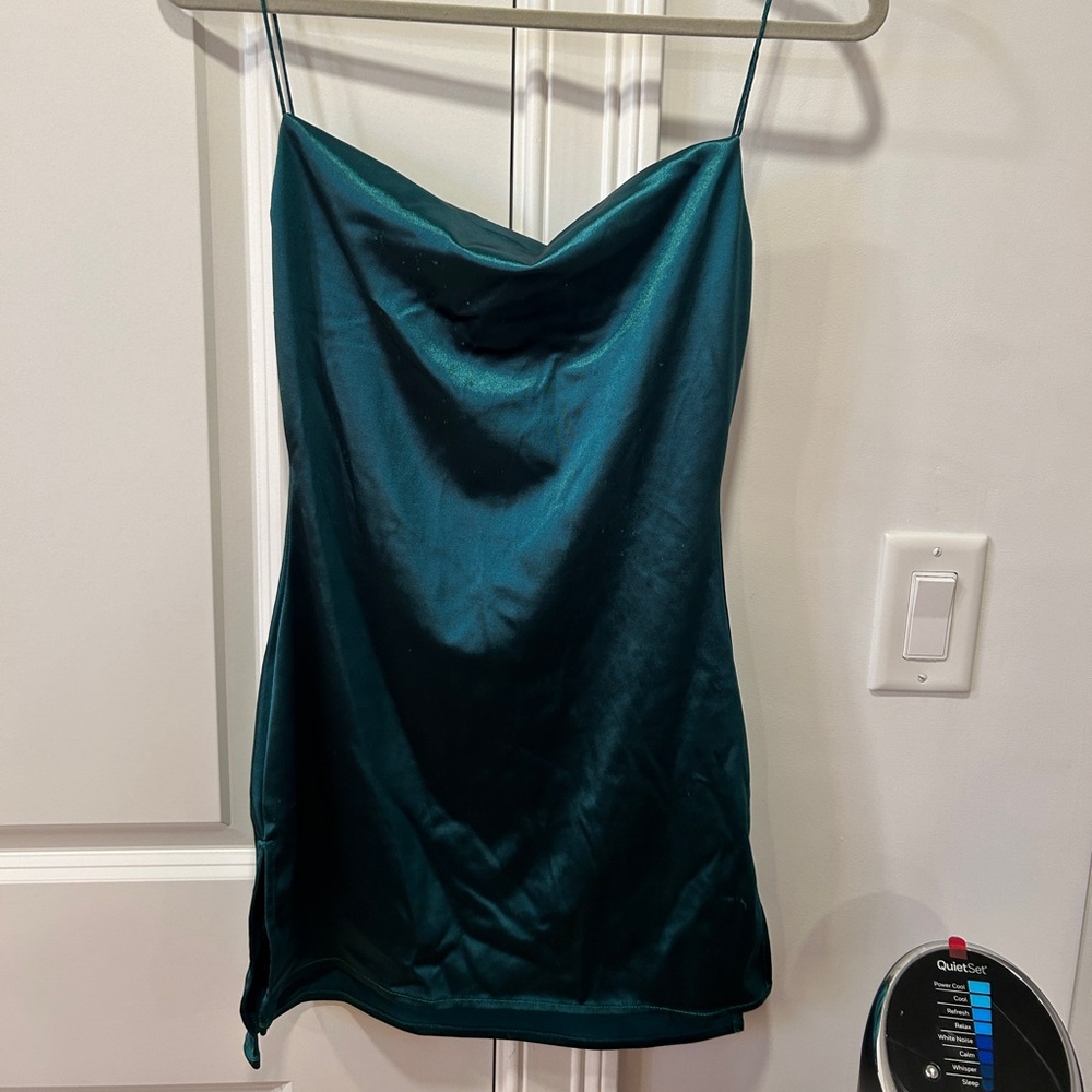 Emerald Green Satin Cowl Neck With Slits on Side